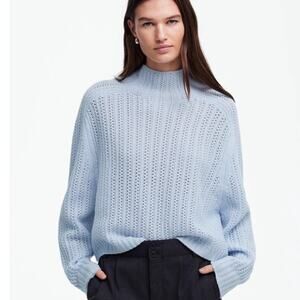 NWT Madewell Pointelle Stitch Mockneck Sweater Heather Pale Dawn Light Blue XXS